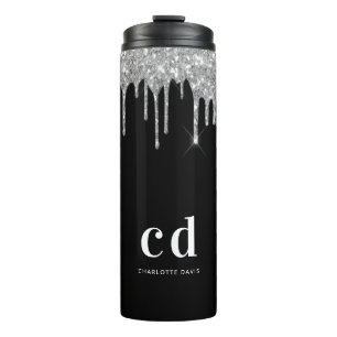 Bouteilles Isothermes Parties scintillant argent noir goutte monogramme 