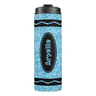Bouteilles Isothermes Parties scintillant bleu ciel Crayon Nom personnal