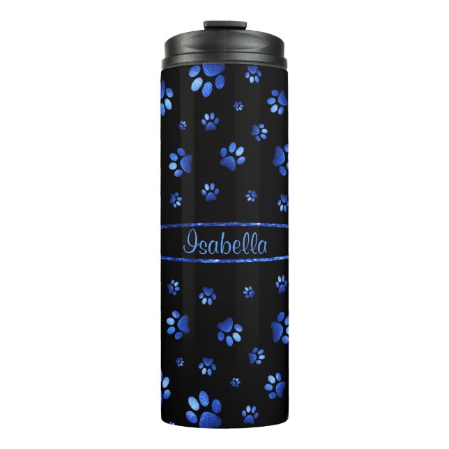 Bouteilles Isothermes Parties scintillant bleue chien patte motif Monogr (Devant)