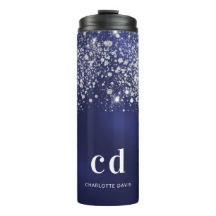 Bouteilles Isothermes Parties scintillant bleue poussière argent monogra