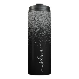 Bouteilles Isothermes Parties scintillant d'argent noir Monogramme Girly