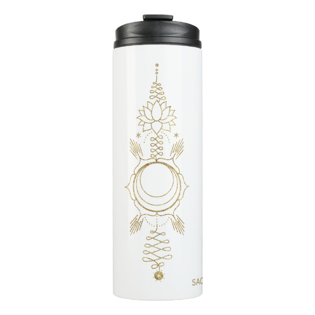 Bouteilles Isothermes *~* Parties scintillant d'or blanc SACRAL Chakra T (Devant)