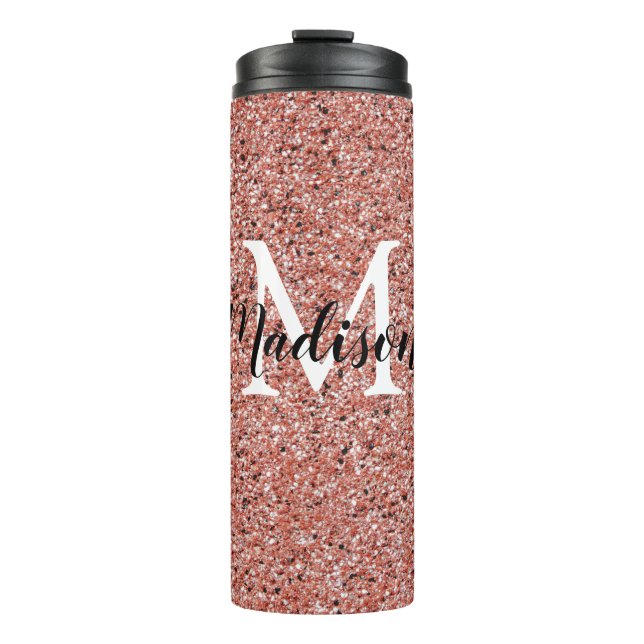 Bouteilles Isothermes Parties scintillant d'or rose Rose Chic Monogramme (Devant)
