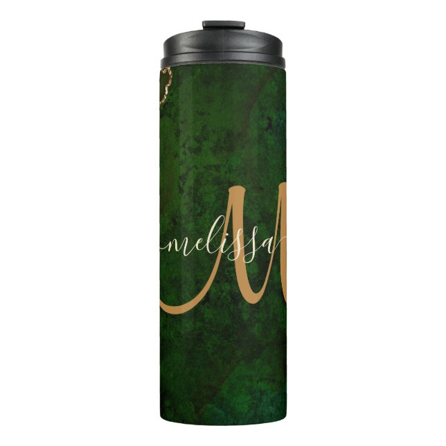 Bouteilles Isothermes Parties scintillant d'or vert chic Agate Monogramm (Devant)