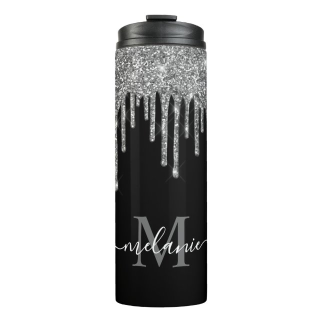 Bouteilles Isothermes Parties scintillant en argent noir et blanc Monogr (Devant)