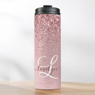 Bouteilles Isothermes Parties scintillant en métal brossé rose pâle Nom 