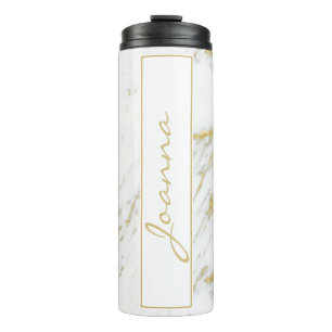 Bouteilles Isothermes Parties scintillant en or monogramme sur Marbre bl