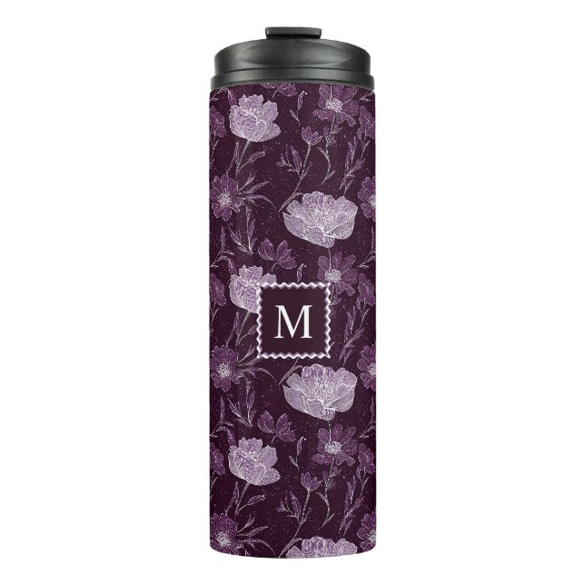 Bouteilles Isothermes Parties scintillant florale violet Motif Monogramm (Devant)