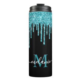 Bouteilles Isothermes Parties scintillant noir Turquoise noir Monogramme