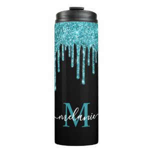 Bouteilles Isothermes Parties scintillant noir Turquoise noir Monogramme