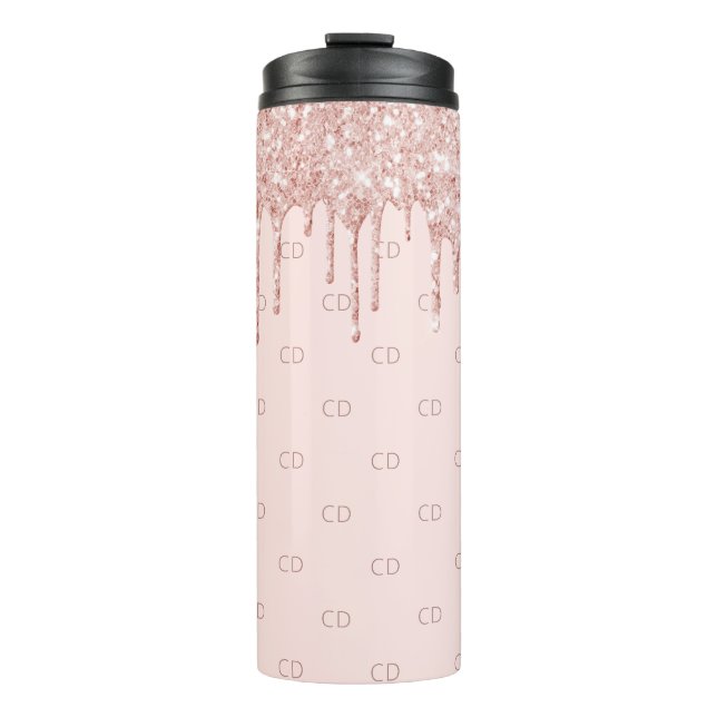 Bouteilles Isothermes parties scintillant or rose rousse rose monogramme (Devant)