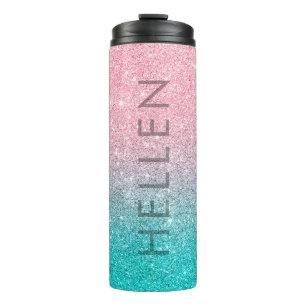 Bouteilles Isothermes parties scintillant rose et turquoise saumon ombre