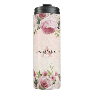 Bouteilles Isothermes Parties scintillant rose Rose or fleuri