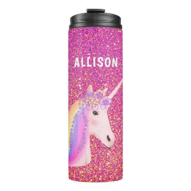 Bouteilles Isothermes Parties scintillant rose Unicorn Girly Personnalis (Devant)
