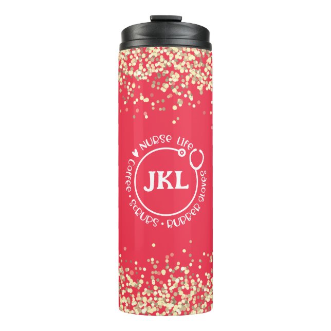 Bouteilles Isothermes Parties scintillant rouge moderne Monogramme Steth (Devant)