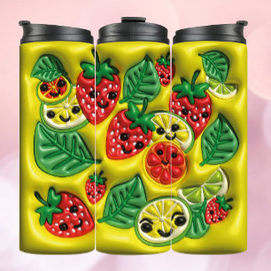 Bouteilles Isothermes Paruline gonflée 3D - Joyeux fruits sur Jaune