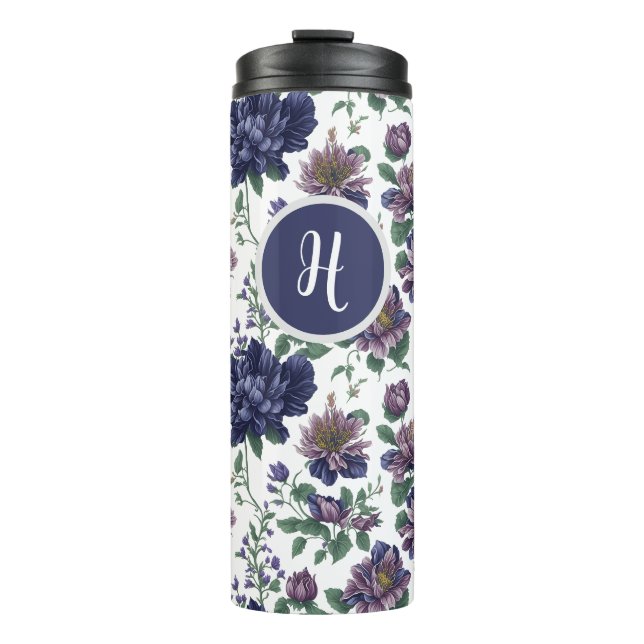 Bouteilles Isothermes Paruline thermale fleurie pivoine avec monogramme (Devant)