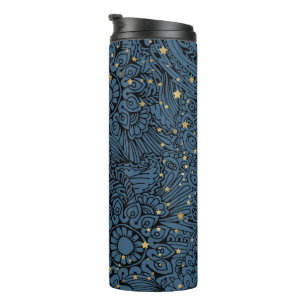 Bouteilles Isothermes Paruline thermique bleu foncé avec étoiles et fleu