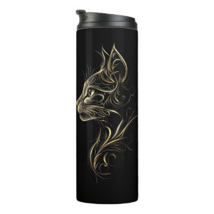Bouteilles Isothermes Paruline thermique noire avec design de chat doré