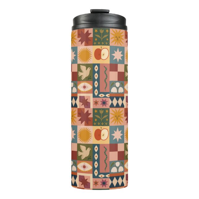 Bouteilles Isothermes Patchwork céleste bohémien avec symboles mystiques (Devant)