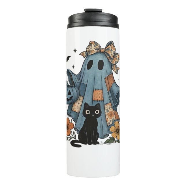 Bouteilles Isothermes Patchwork Halloween Ghost noir Chat Essential T-Sh (Devant)