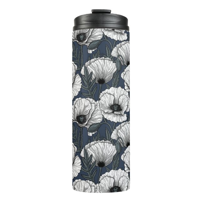 Bouteilles Isothermes Pavot blanc sur cagoule thermique marine (Devant)