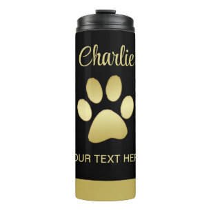 Bouteilles Isothermes Paw chien brillant or sur arrière - plan noir