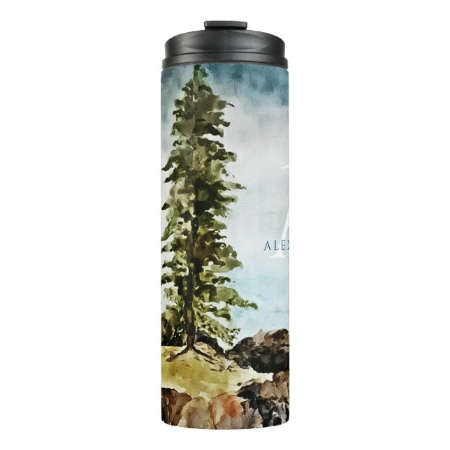 Bouteilles Isothermes Paysage d'aquarelle du lac Tahoe monogramme (Devant)