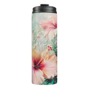 Bouteilles Isothermes Peach rose Hibiscus tropical Anniversaire floral