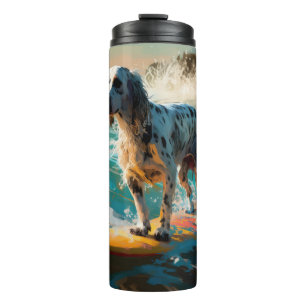 Bouteilles Isothermes Peinture de Surf sur la Plage avec Setter Anglais