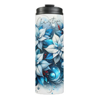 Bouteilles Isothermes Personalized Blue Poinsettias Thermal Tumbler