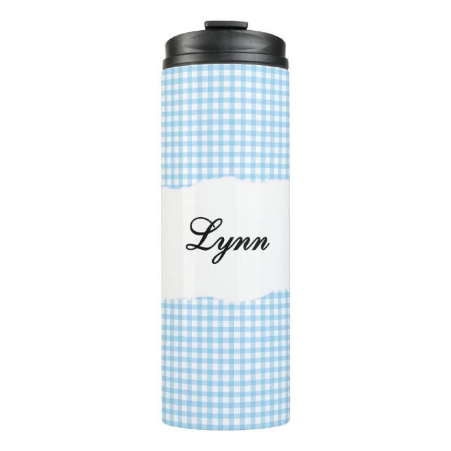 Bouteilles Isothermes Personalized Name Blue Gingham Pattern (Devant)