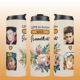 Bouteilles Isothermes Personnalisé 4 petits-enfants photo orangé fleuri