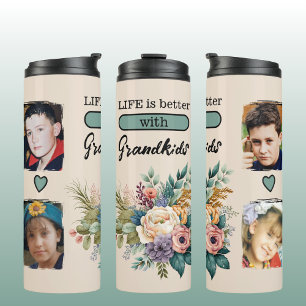 Bouteilles Isothermes Personnalisé 4 petits-enfants photo vert floral