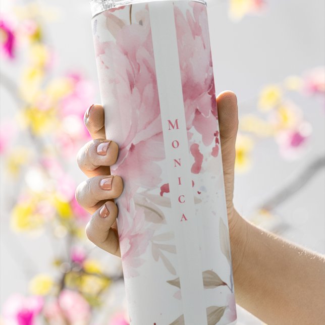 Bouteilles Isothermes Personnalisé | Chic | Peonies roses | Floral (Créateur téléchargé)