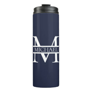 Bouteilles Isothermes Personnalisé Elegant Navy Blue Monogramme et nom