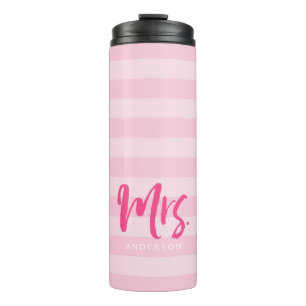 Bouteilles Isothermes Personnaliser avec le nom Mme Preppy Pink Stripes
