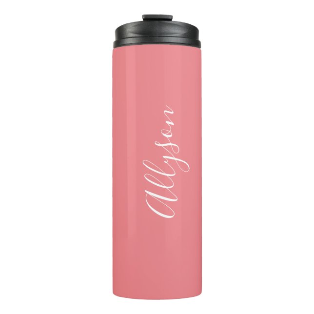 Bouteilles Isothermes Personnaliser le nom blanc Script corail vertical (Devant)