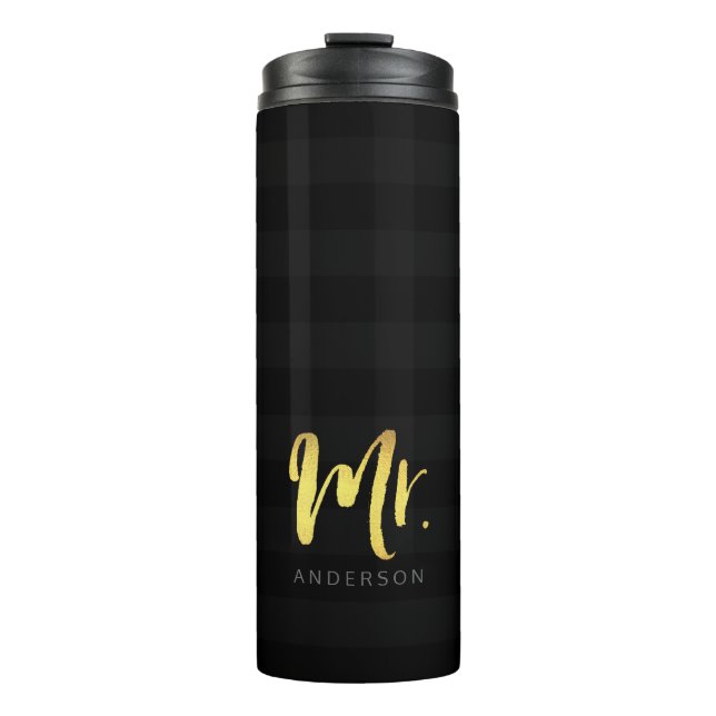 Bouteilles Isothermes Personnaliser Nom M. Faux Gold et Black Stripes (Devant)