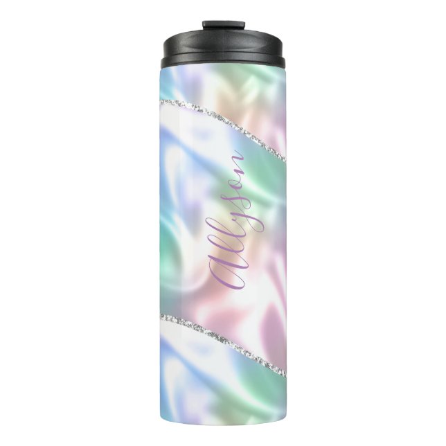 Bouteilles Isothermes Personnaliser Nom Purple Script Vertical Iridescen (Devant)
