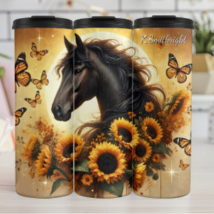 Bouteilles Isothermes Pétales de Tournesol Papillon Cheval Noir Lueur Do