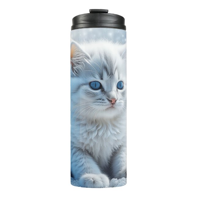 Bouteilles Isothermes Petit chaton blanc en neige (Devant)