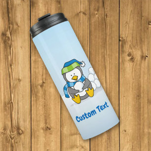 Bouteilles Isothermes Petit pingouin assis avec boules de neige tumeur t