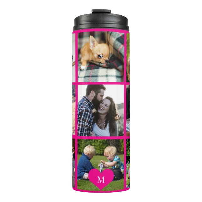 Bouteilles Isothermes Photo collage monogramme personnalisé rose moderne (Devant)