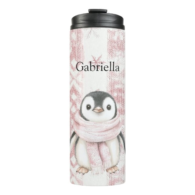 Bouteilles Isothermes Pingouin rose Snowflakes Noël (Devant)