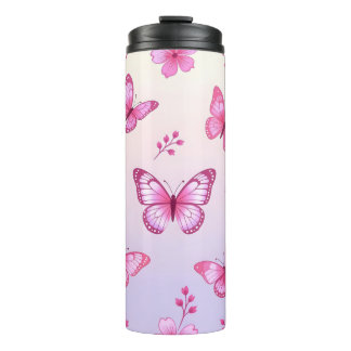 Bouteilles Isothermes Pink butterflies and flowers pattern