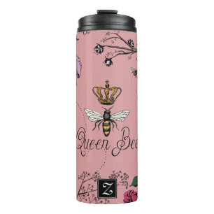 Bouteilles Isothermes Pink Floral Queen Bee & Gold Crown Monogramme