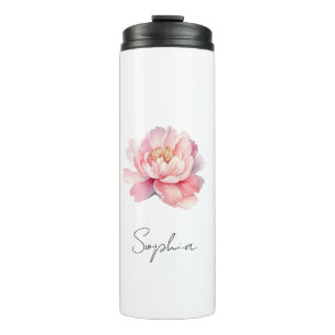 Bouteilles Isothermes Pivoine Aquarelle Rose Personnalisée