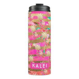 Bouteilles Isothermes PixDezines Aloha Ananas/Rose chaud+Faux Gold