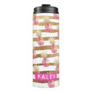 Bouteilles Isothermes PixDezines Aloha Ananas/Rose chaud+Faux Gold